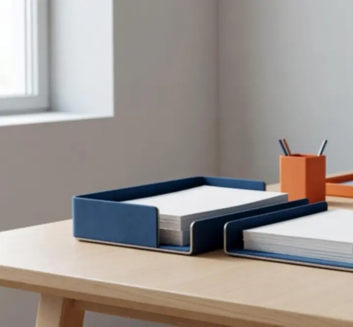 Modern irodai munkaterület prémium kellékekkel és szervezett elrendezéssel